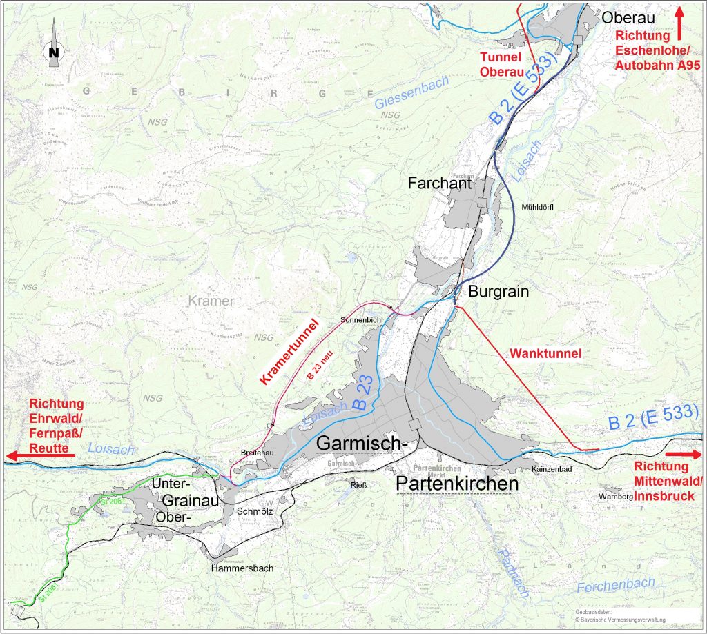Mehr über den Artikel erfahren Kramertunnel, Verlegung B23 neu westlich Garmisch Partenkirchen